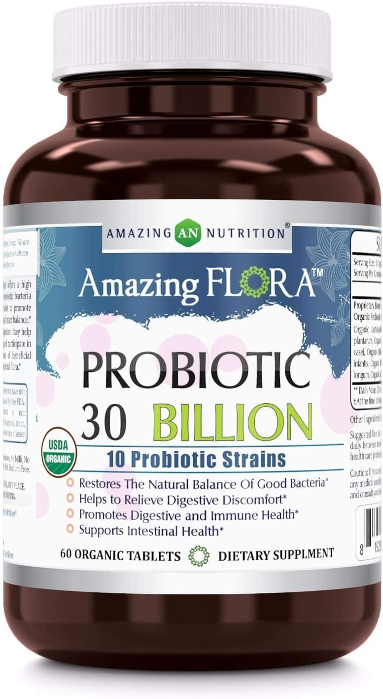 Amazing Formulas Organic Probiotic 30 Billion CFU, 60 tablets bottle