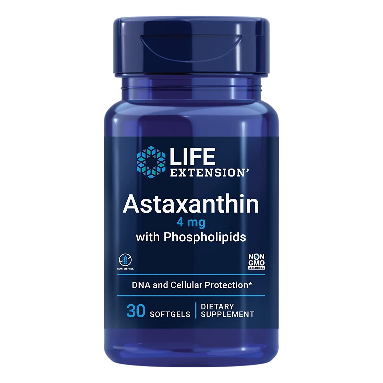 Life Extension Astaxanthin 4 mg with Phospholipids, 30 softgels, bottle front
