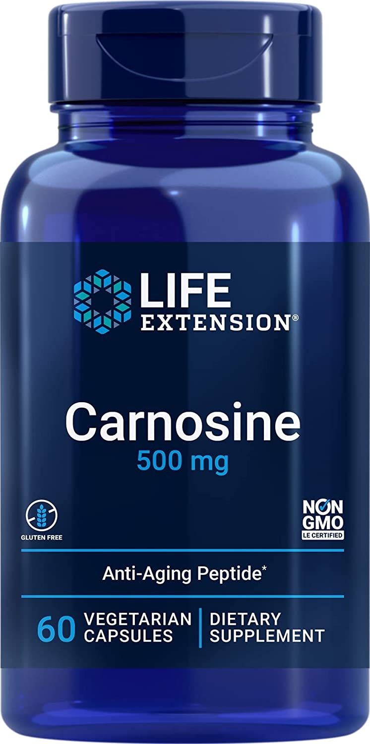 Life Extension Carnosine 500 mg bottle, 60 vegetarian capsules