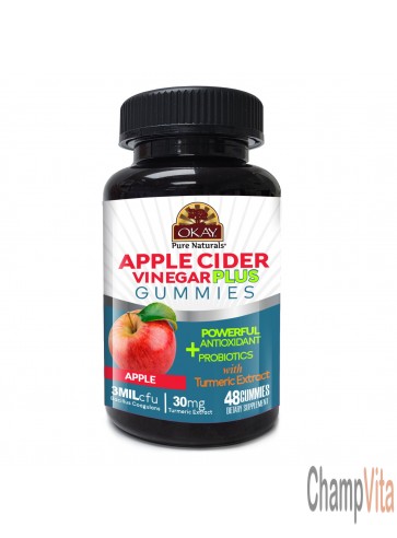 OKAY Gummies Apple Cider Vinegar Plus 48 Count Apple Flavor Probiotics bottle