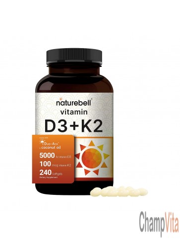 NatureBell Vitamin D3 K2 Softgels with Coconut Oil Bottle