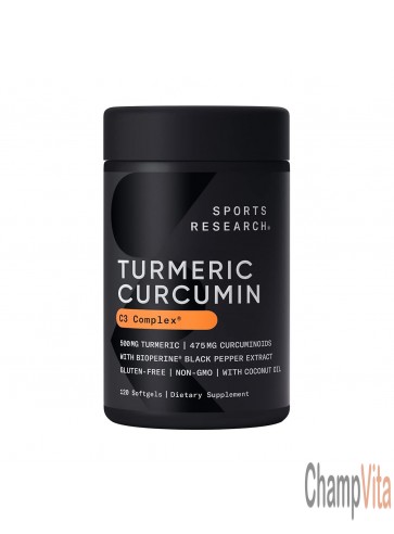 Bottle of turmeric curcumin softgels