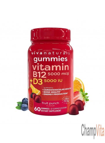 Front view of Viva Naturals Vitamin D3 B12 Gummies bottle