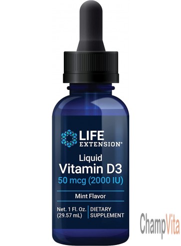 Life Extension Liquid Vitamin D3 50mcg 2000 IU 29.57ml Mint Flavored front