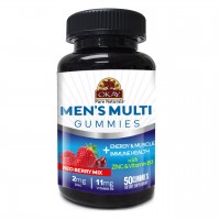 OKAY Gummies Men's Multi 50 Count Red Berry Mix Flavor Zinc Vitamin B3 bottle