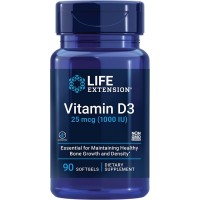 Life Extension Bone Growth Vitamin D3 25 mcg 1000 IU 90 Softgels bottle