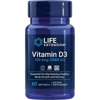 Life Extension Vitamin D3 125 mcg 5000 IU 60 Softgels bottle