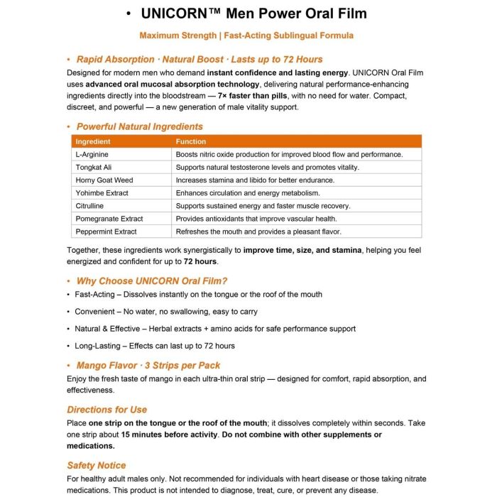 Unicorn Strip 7X Mango Flavor Male Sexual Enhancement 3000mg
