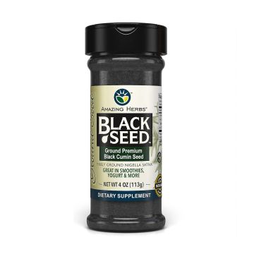 Premium ground black cumin seeds in 4oz packaging