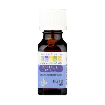 Aura Cacia Chill Pill essential oil blend bottle front label