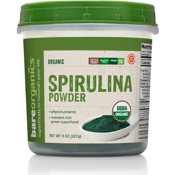 Spirulina Powder 8 Oz Nutrient Rich Green Superfood BareOrganics front