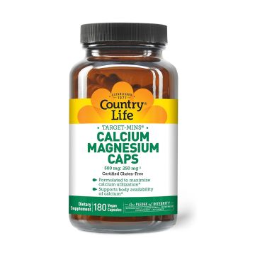 Front view of Country Life Calcium Magnesium Capsules bottle