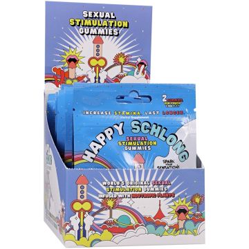 Happy Schlong stimulation gummies bottle display