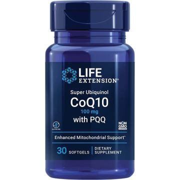 Life Extension 30 Softgels Super Ubiquinol CoQ10 100mg with PQQ bottle