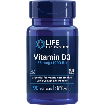 Life Extension Bone Growth Vitamin D3 25 mcg 1000 IU 250 Softgels bottle