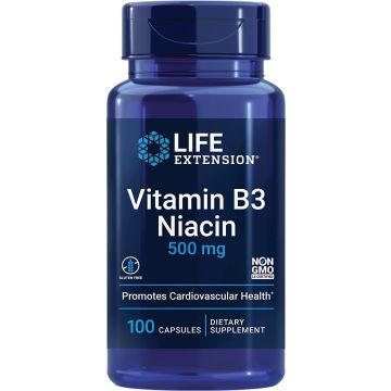 Life Extension Non GMO Vitamin B3 Niacin 500mg bottle