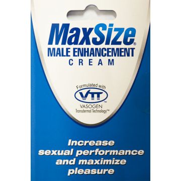 MaxSize Male Enhancement Cream back packaging displaying M.D. Science Lab manufacturer information, related MaxSize products, and UPC barcode