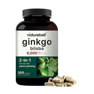 Front view of Ginkgo Biloba and Panax Ginseng capsules bottle