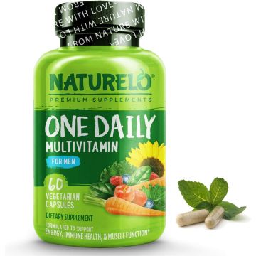 NATURELO One Daily Multivitamin for Men - with Whole Food Vitamins & Organic Extracts - Natural Supplement to Boost Energy, General Health - Non-GMO - 60 Capsules | 2 Month Supply
