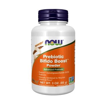 Front view of NOW Prebiotic Bifido Boost Powder bottle