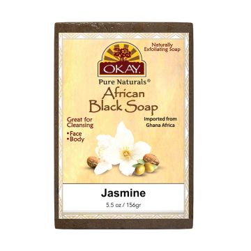 Front view of OKAY African Black Soap with Jasmine extract