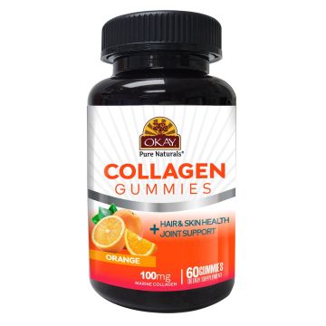 OKAY Gummies Collagen 100mg 60 Count Orange Flavor Hair Skin Support bottle