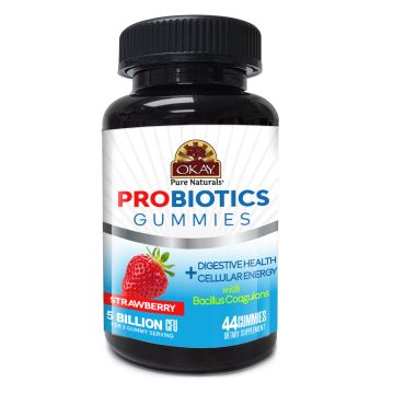 OKAY Gummies Probiotics 44 Count Strawberry Flavor Digestive Support bottle