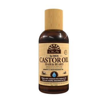 Front view of OKAY Men Castor Oil Beard Growth Oil 4oz bottle