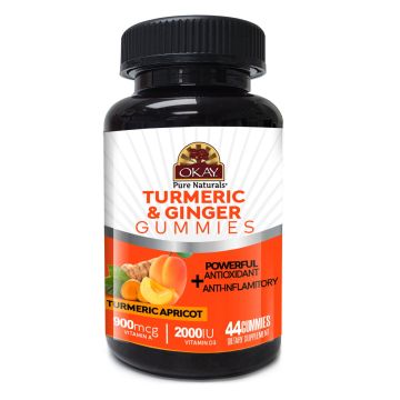 OKAY Gummies Turmeric Ginger 44 Count Turmeric Apricot Antioxidant bottle