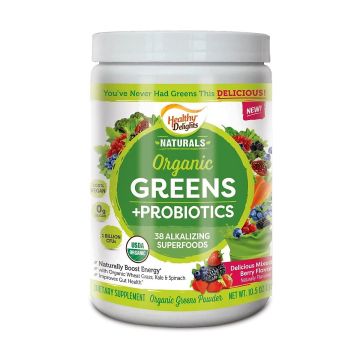 Front view of Organic Greens Probiotics Powder packaging