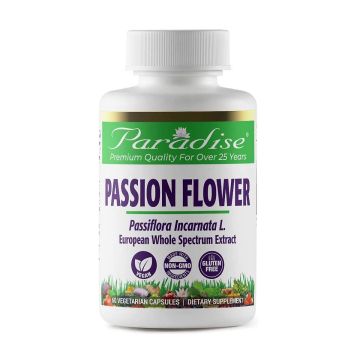 Front view of organic passion flower extract capsules