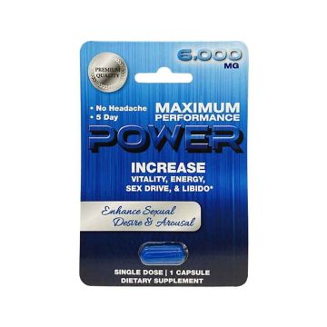 Power 6000mg male enhancement blue pill bottle front label