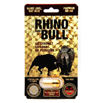 Rhino and Bull Premier 50000 male sexual energy supplement Single Pack Blister packaging