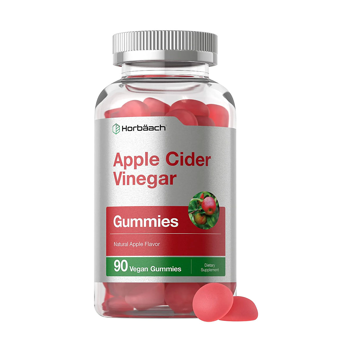 Horbaach Apple Cider Vinegar Gummies bottle, 90 vegan gummies, natural apple flavor