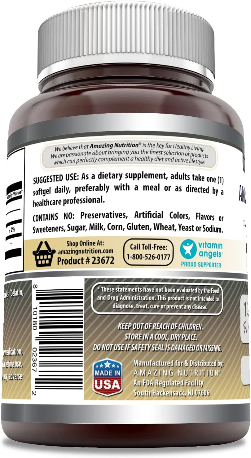 Back label of Amazing Formulas Lecithin 1200 mg showing suggested use of one softgel daily