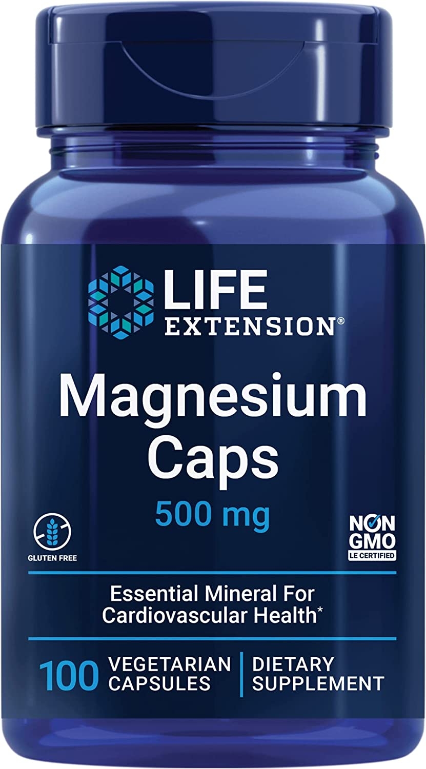 Life Extension Magnesium Caps 500 mg bottle, combining magnesium oxide, citrate and succinate