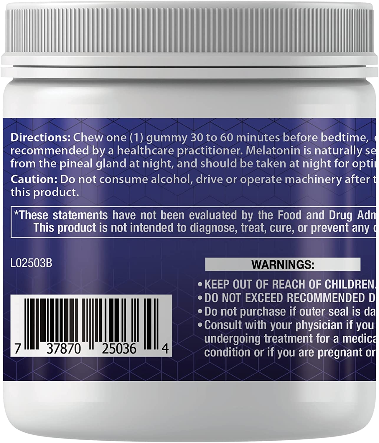 Life Extension Melatonin 3 mg Gummies bottle back label showing directions and warnings