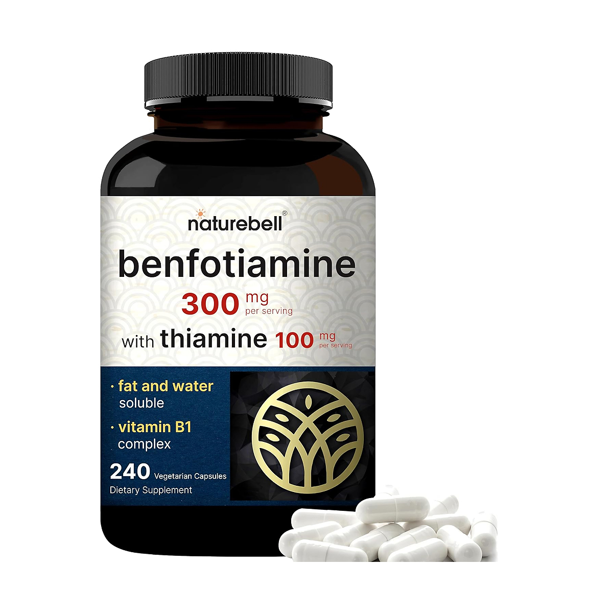 NatureBell Benfotiamine 300 mg with thiamin 100 mg bottle, 240 vegetarian capsules