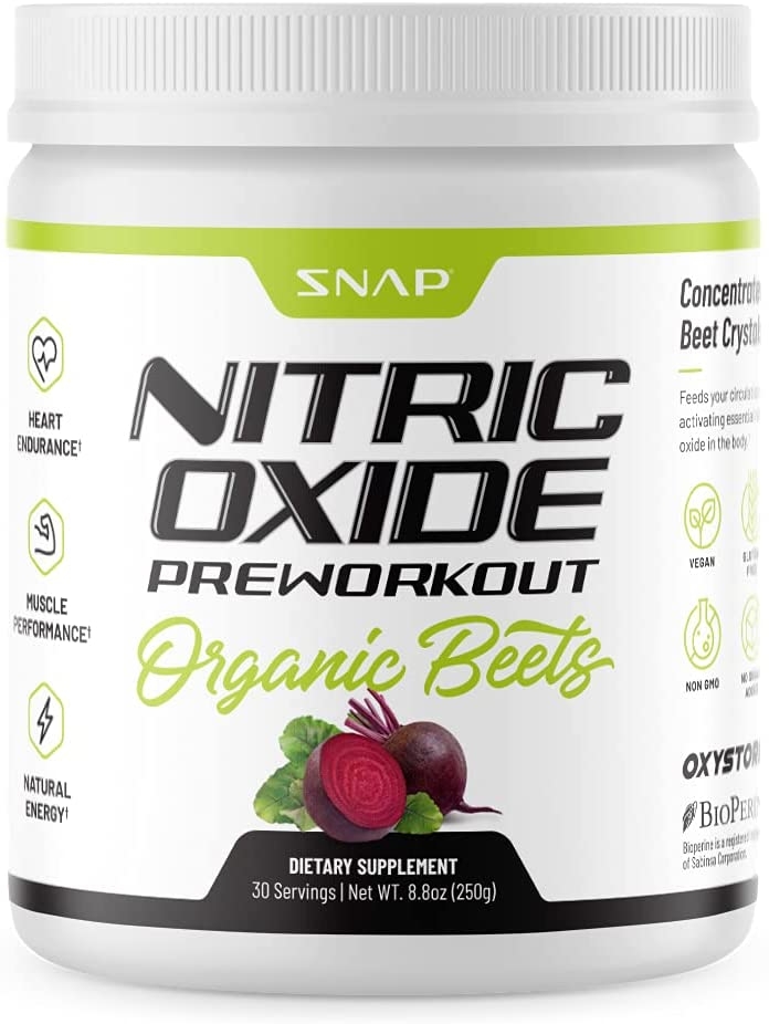 Snap Supplements Nitric Oxide Organic Beet Root Pre-Workout Powder, Mixed Berry, 30 servings