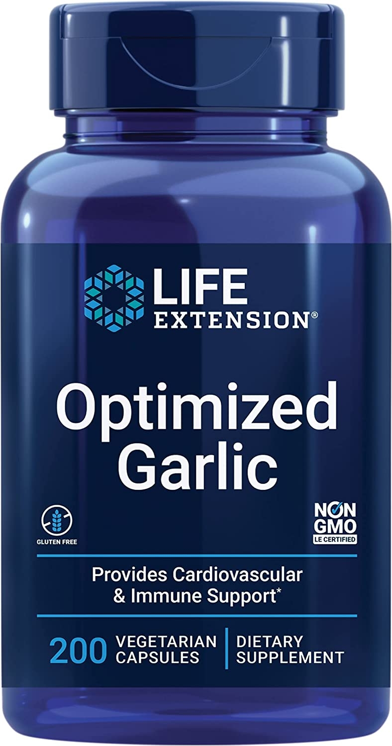 Life Extension Immune Support Optimized Garlic 1200 mg bottle, 200 vegetarian capsules