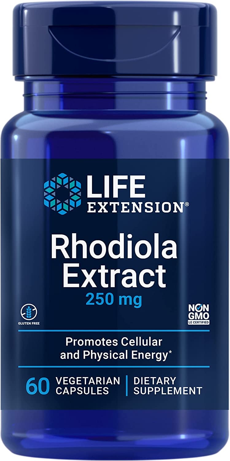 Life Extension Rhodiola Extract 250 mg bottle, 60 vegetarian capsules
