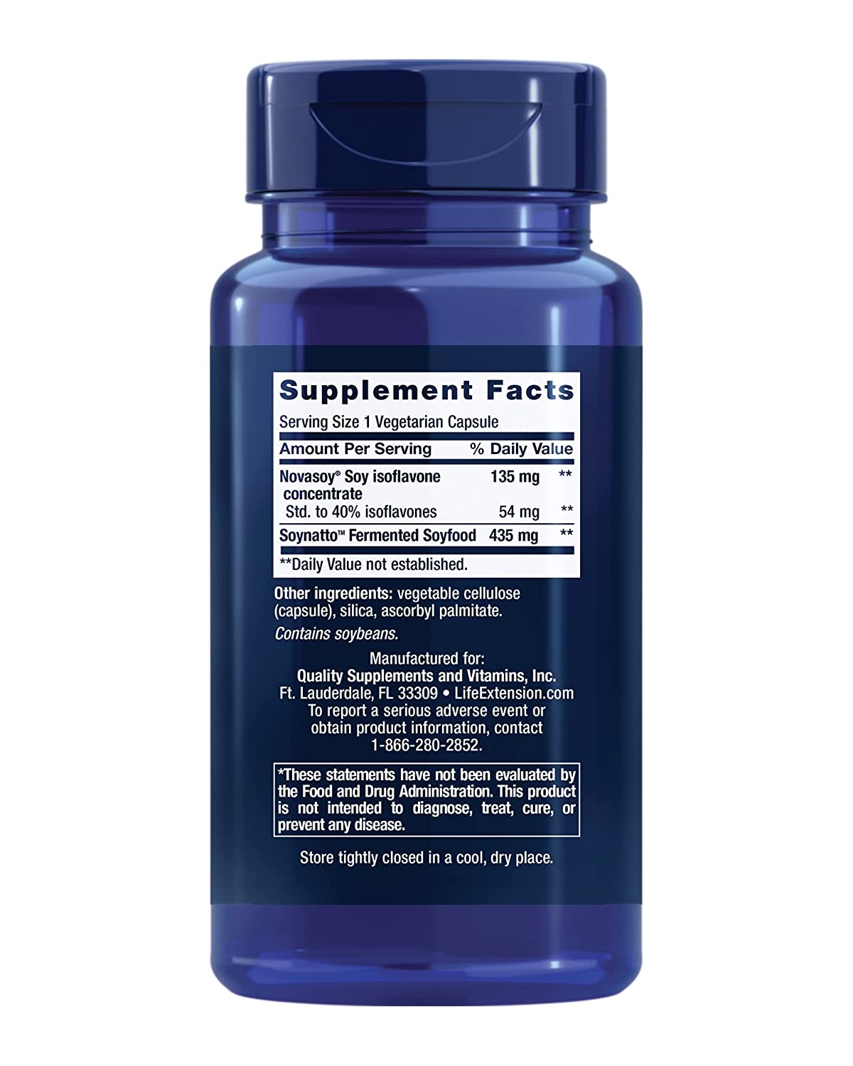 Supplement facts panel for Life Extension Super-Absorbable Soy Isoflavones