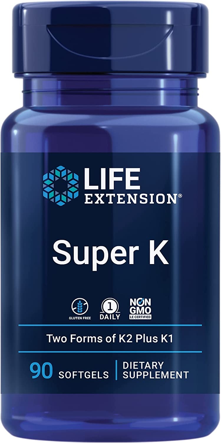 Life Extension Super K bone heart and arterial health supplement bottle