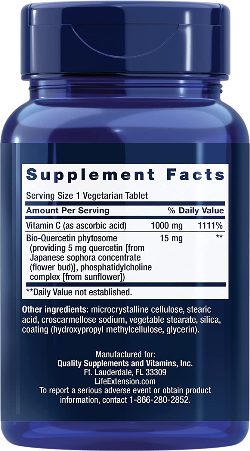 Supplement facts panel for Life Extension Vitamin C with Bio-Quercetin Phytosome